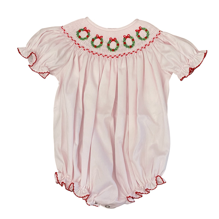 Christmas Wreath Smocked Bishop Bubble by LuLu BeBe
