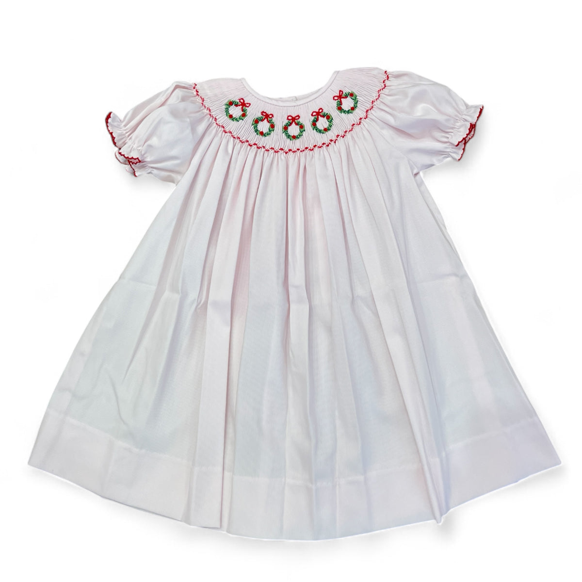 Christmas Wreath Smocked Bishop Dress by LuLu BeBe