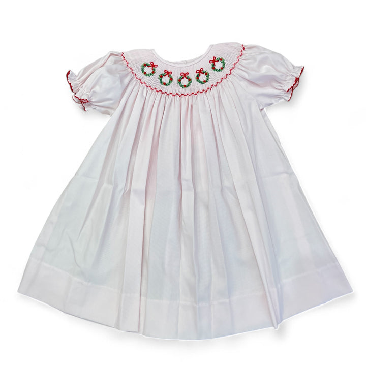 Christmas Wreath Smocked Bishop Dress by LuLu BeBe