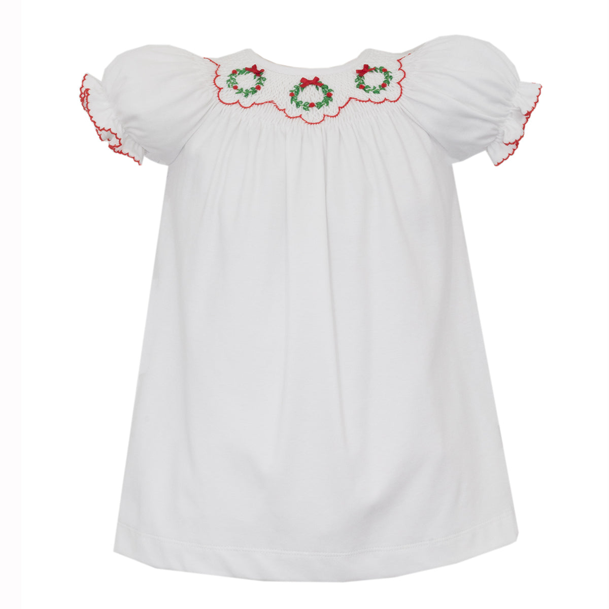 Christmas Wreaths Smocked Bishop Dress by Petit Bebe