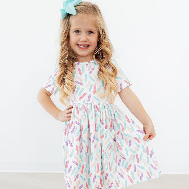 Color Crayons Short-Sleeve Pocket Twirl Dress by Mila & Rose