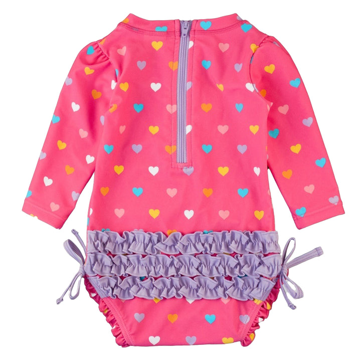 Colorful Hearts Long-Sleeve One-Piece Rash Guard by RuffleButts