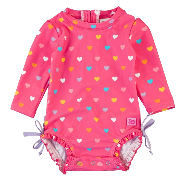 Colorful Hearts Long-Sleeve One-Piece Rash Guard by RuffleButts
