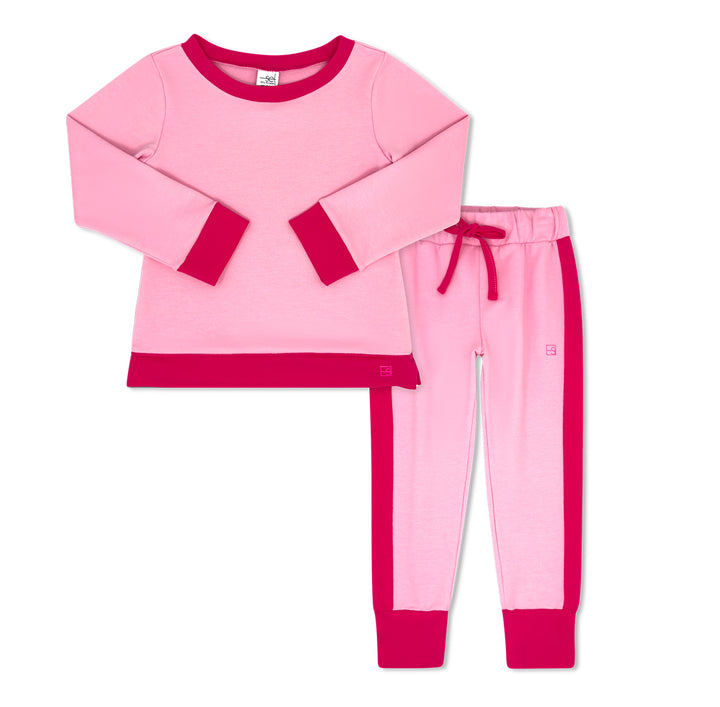 Cotton Candy Pink Jogger Set with Power Pink Welting, Cuffs and Ties by Set Fashions