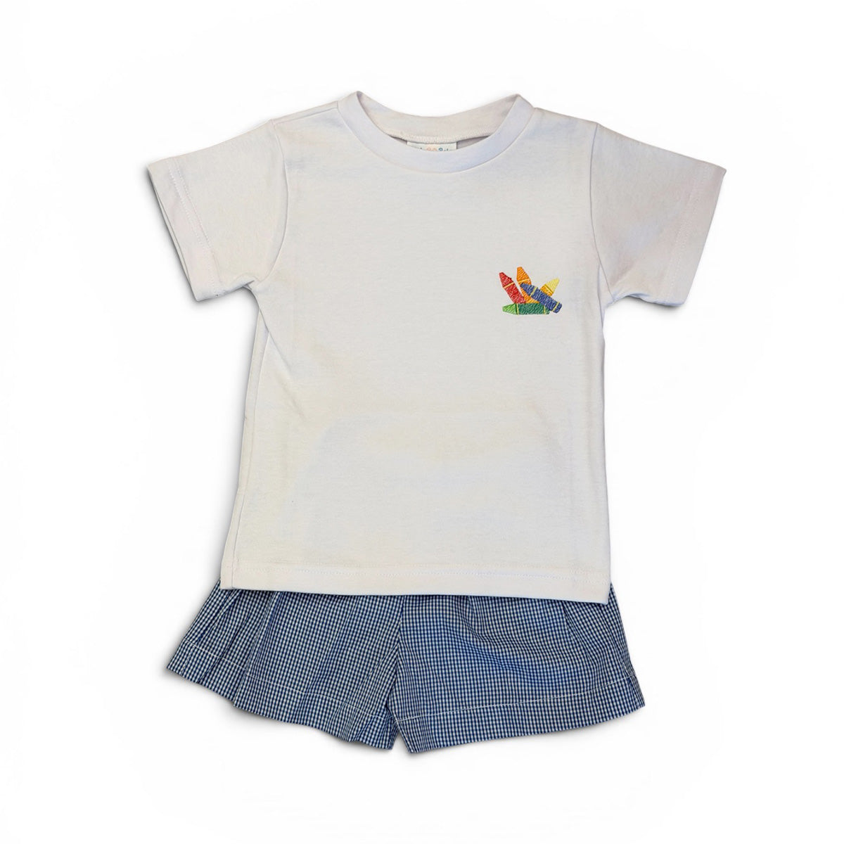 Back-to-School Short Set with Crayon Embroidery by LuLu BeBe