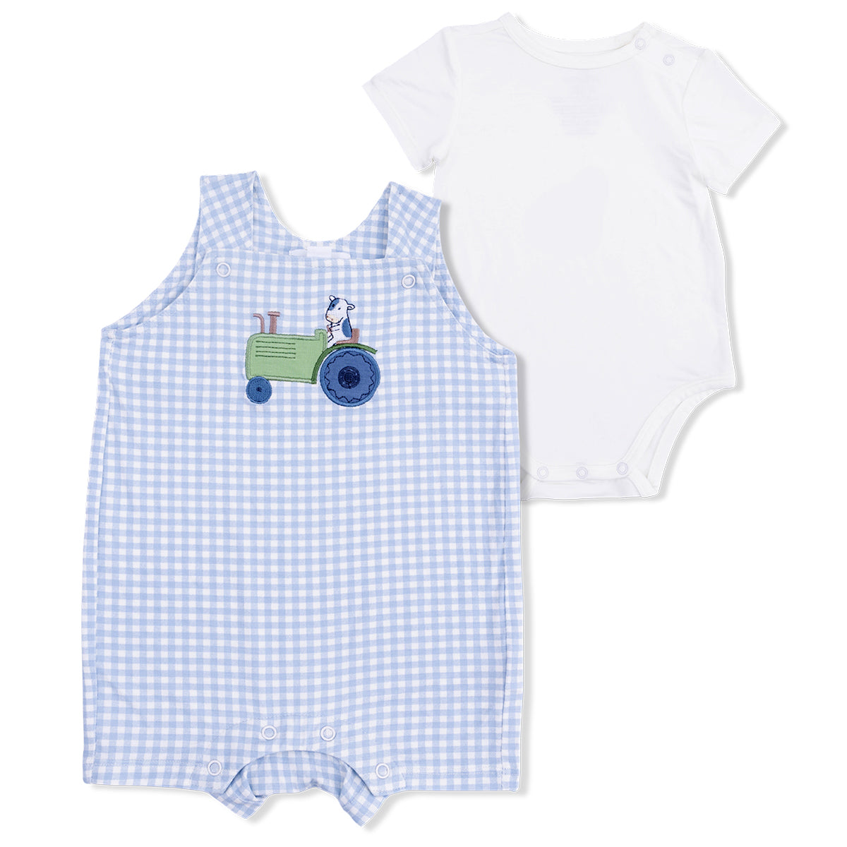 Cute Farm Animal Tractor Applique Overall with Bodysuit by Angel Dear