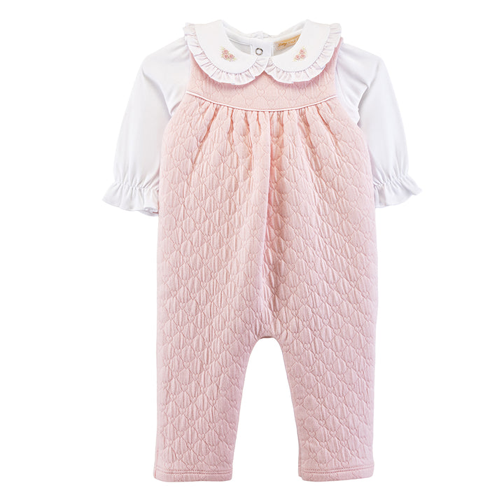 Delicate Roses Jacquard Overall Set with Embroidered Collar by Baby Club Chic