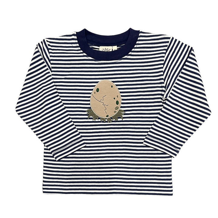 Dinosaur Egg Navy and White Stripe Long Sleeve Top by Luigi