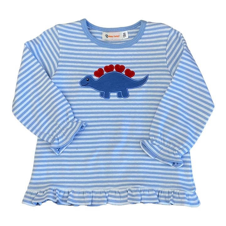 Stegosaurus with Hearts Ruffle Striped Long Sleeve Top by Luigi