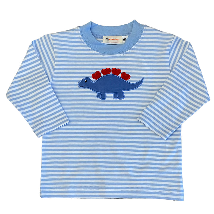 Stegosaurus with Hearts Blue Striped Long Sleeve Shirt by Luigi