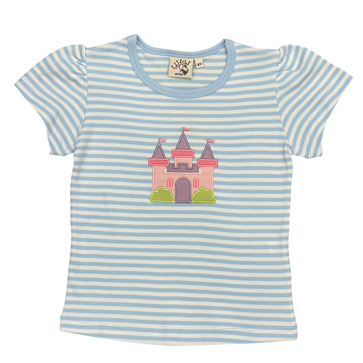 Castle Applique on Light Blue Stripe Top by Luigi