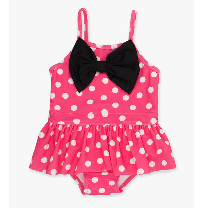 Hot Pink Polka Dot Skirted Big Bow One-Piece Swimsuit by RuffleButts