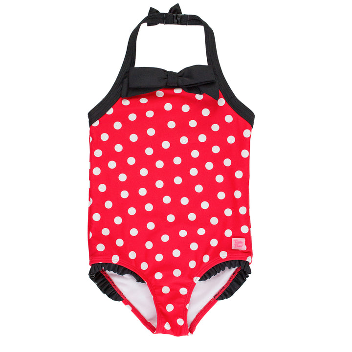Red Polka Dot Halter One-Piece Swimsuit by RuffleButts