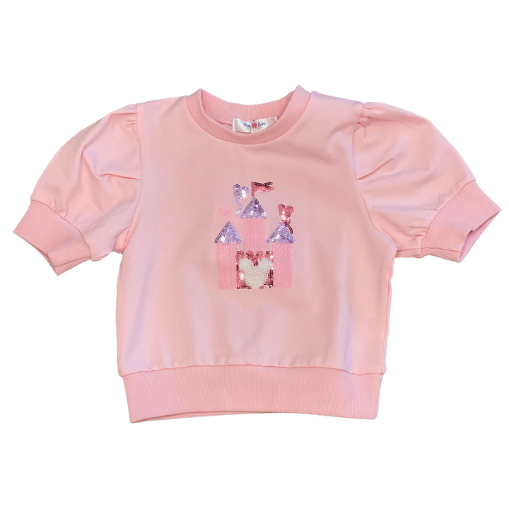 Sequin Castle on Light Pink Puff Sleeve Shirt by Lulu Bebe