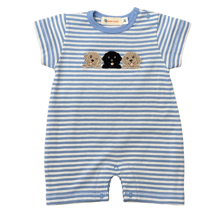 Three Puppies Blue Striped Romper by Luigi