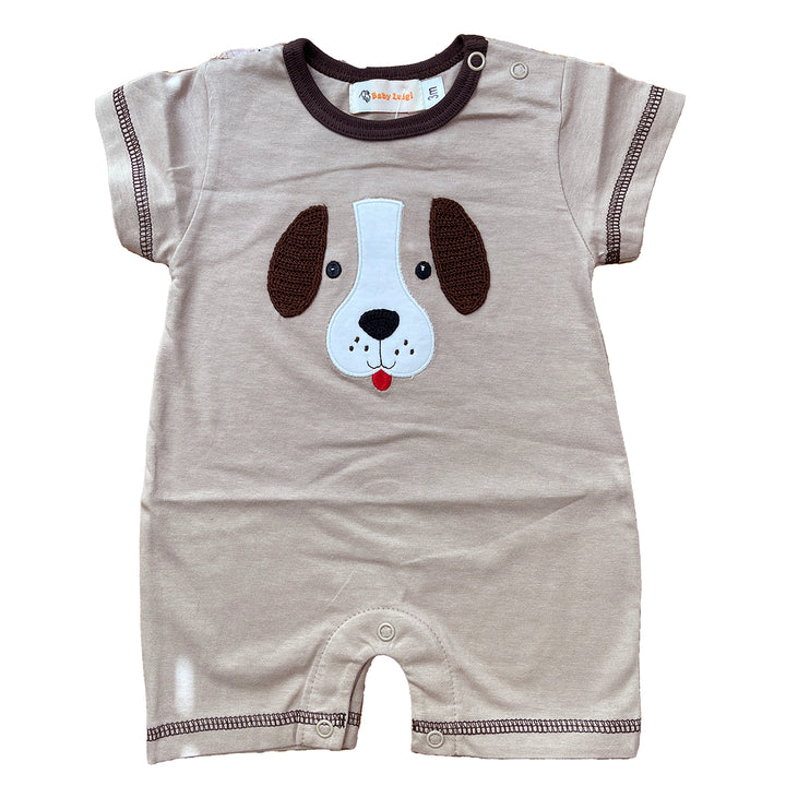 Dog Face Appliqué on Sand Romper by Luigi