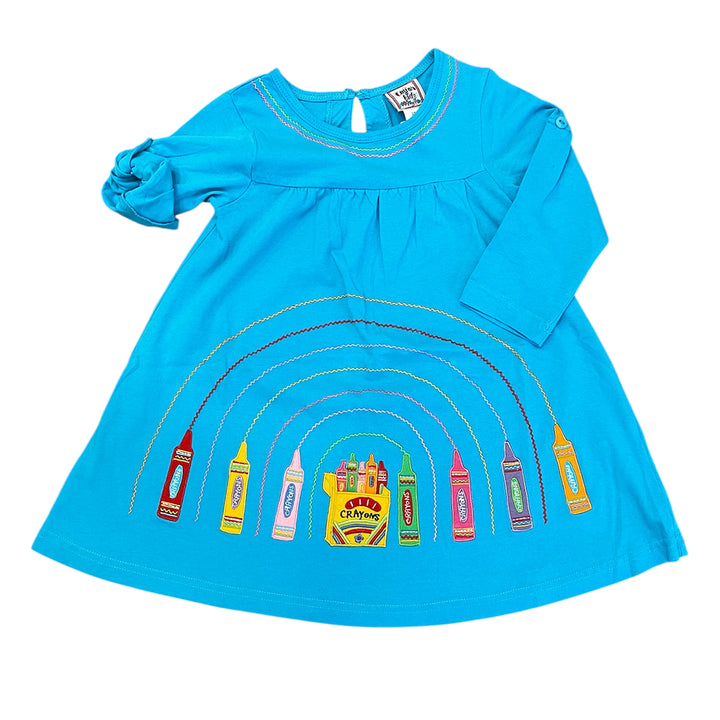 Turquoise Crayons Doodle Dress by Cotton Kids