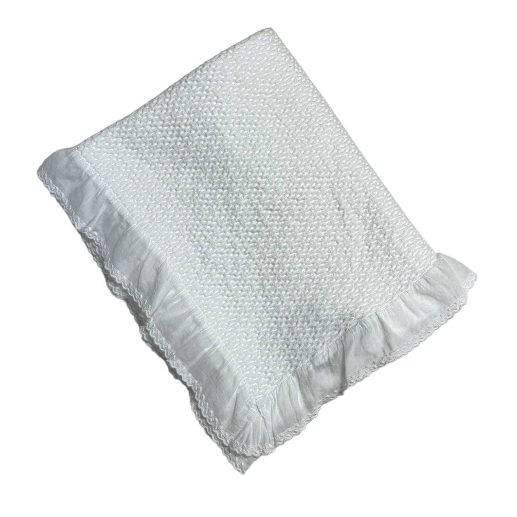 White Stonewashed Puckered Blanket with Dotted Swiss Ruffle by Soft Idea