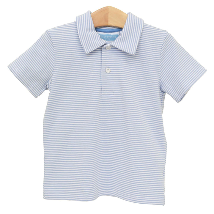 Dusty Blue Stripe Henry Polo by Trotter Street Kids