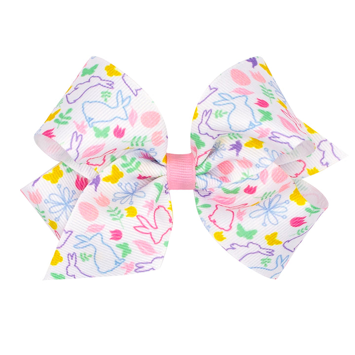 Easter Bunnies and Flowers Printed Grosgrain Bow by Wee Ones (2 Sizes)