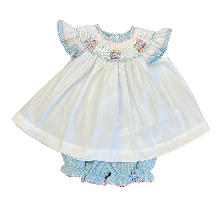 Easter Eggs Aqua Blue Gingham Bishop Bloomer Set by Anavini