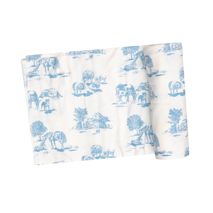 Farm Toile Blue Swaddle Blanket by Angel Dear