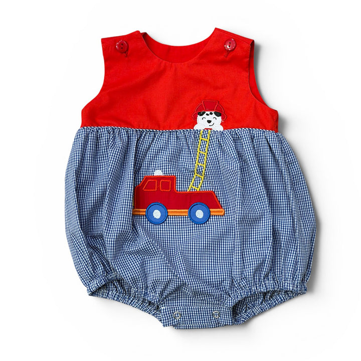 Fire Truck Applique Boy Bubble by My Little Hoppers