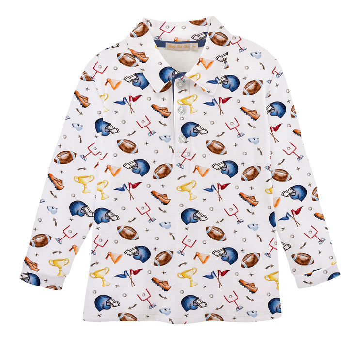 Game Day Football Printed Long-Sleeve Shirt with Collar by Baby Club Chic