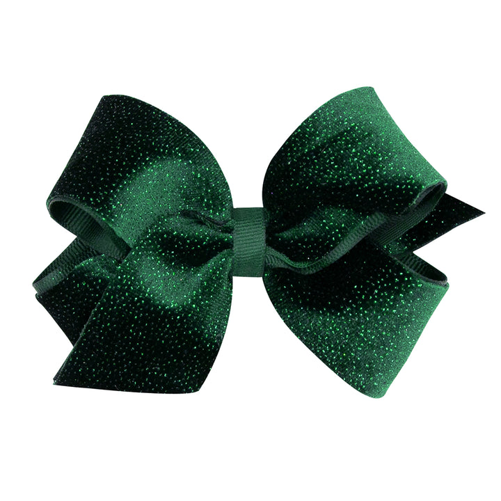 Forest Green Sparkle Velvet and Grosgrain Underlay Bow by Wee Ones (2 Sizes)