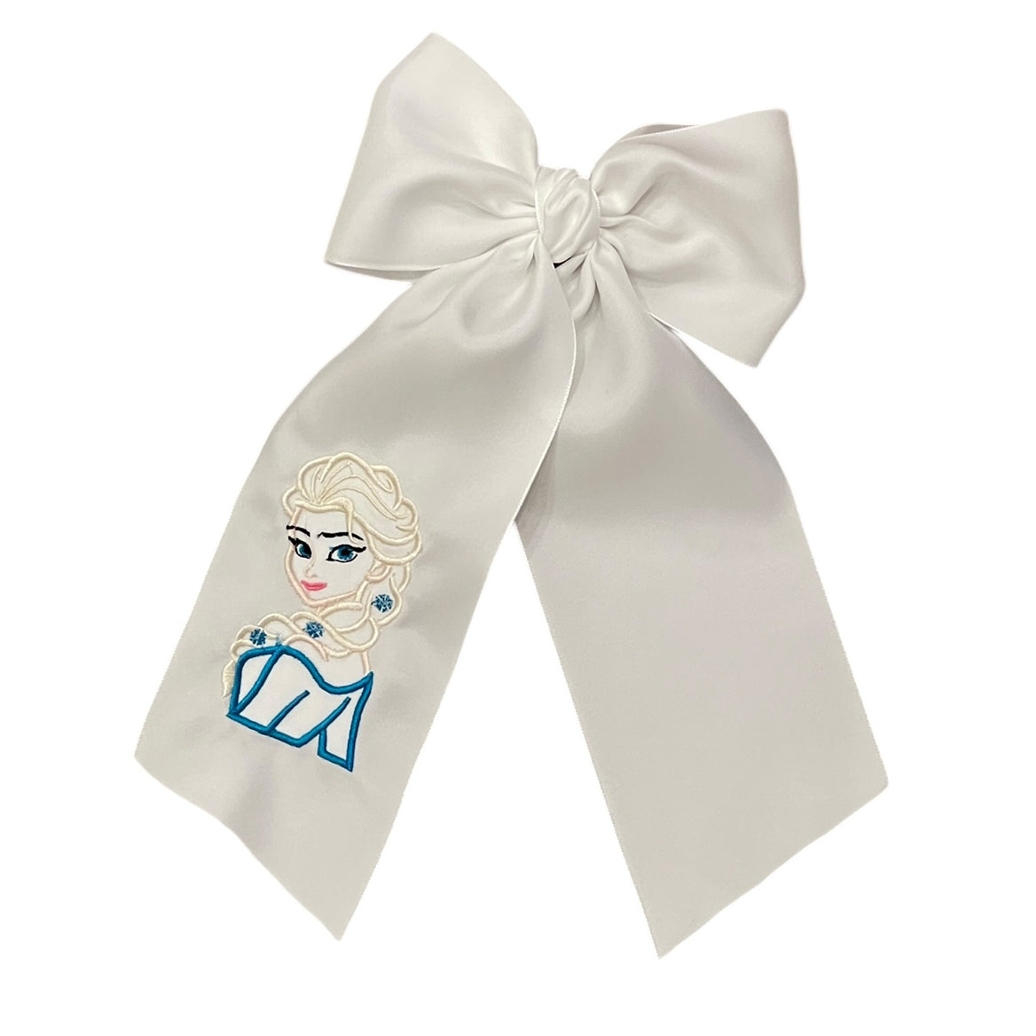 Frozen Princess Embroidered on Satin Bow with Tails by Beyond Creations