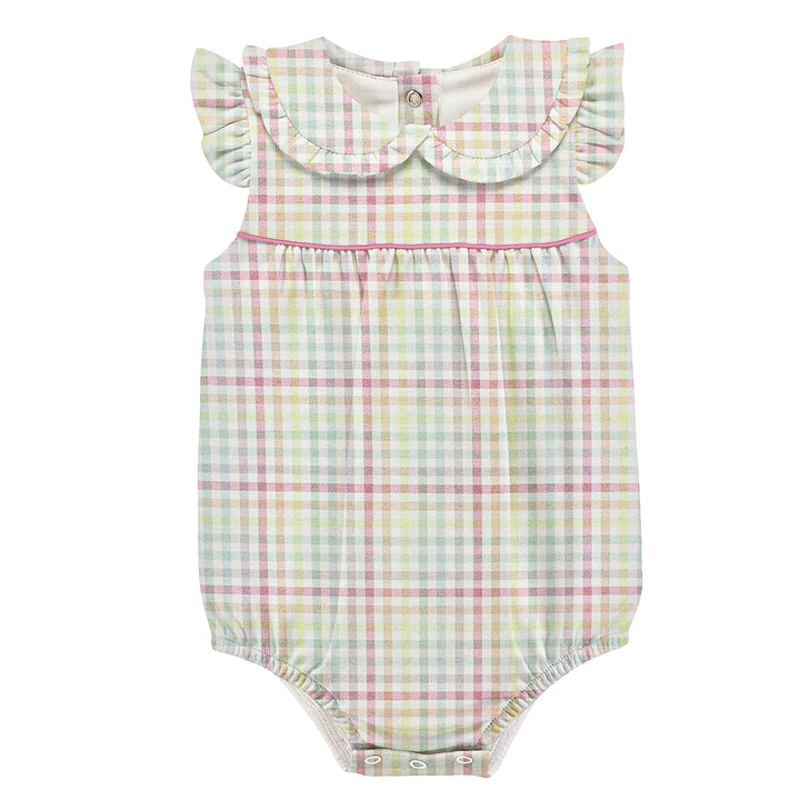Gingham Sunshine Bubble with Round Collar and Bows by Baby Club Chic