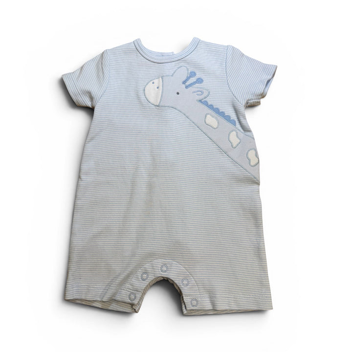 Giraffe Applique on Blue Striped Romper by Petit Ami