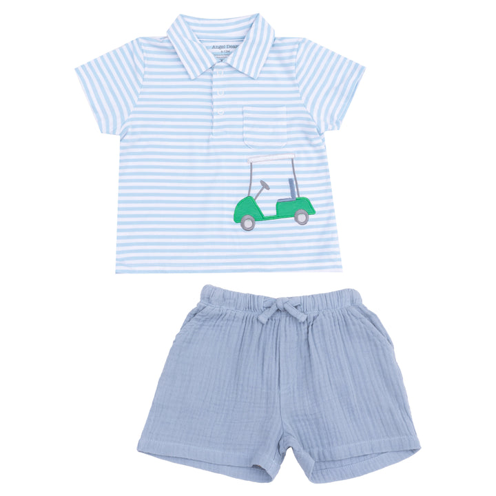 Golf Blue Stripe Applique Shirt and Bamboo Short Set by Angel Dear