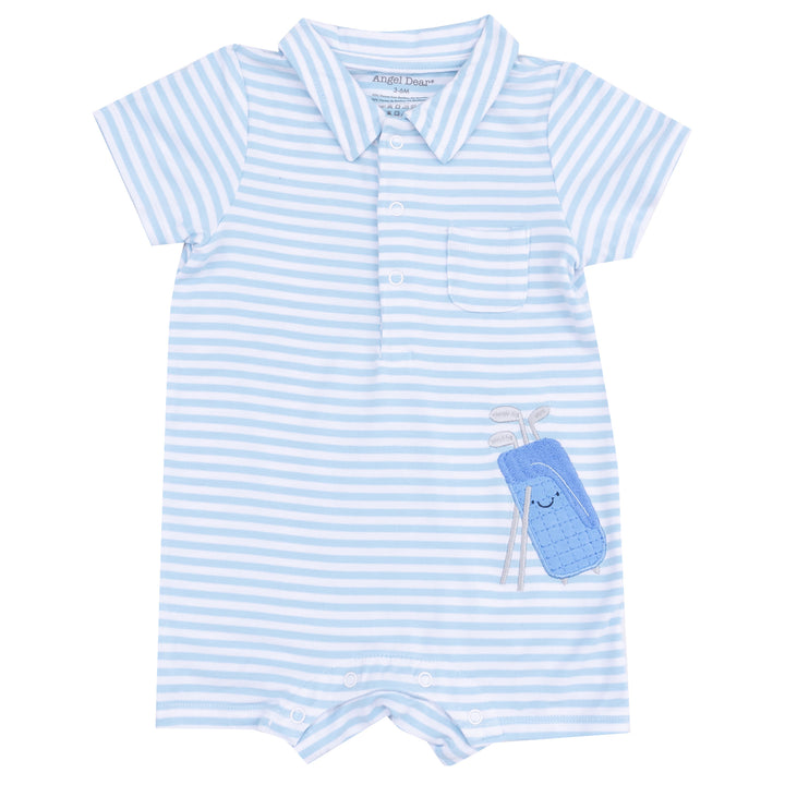 Golf Blue Stripe Applique Polo Romper by Angel Dear