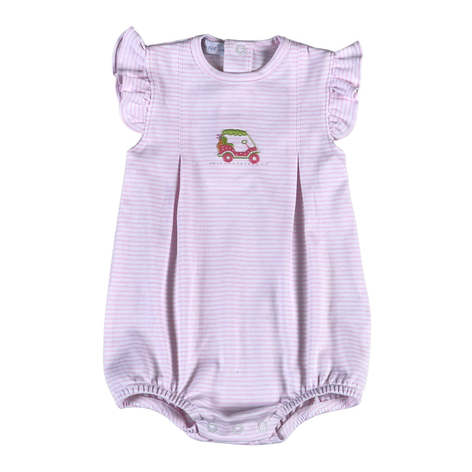 Golf Cart Hand Embroidered Girl Bubble by Baby Loren