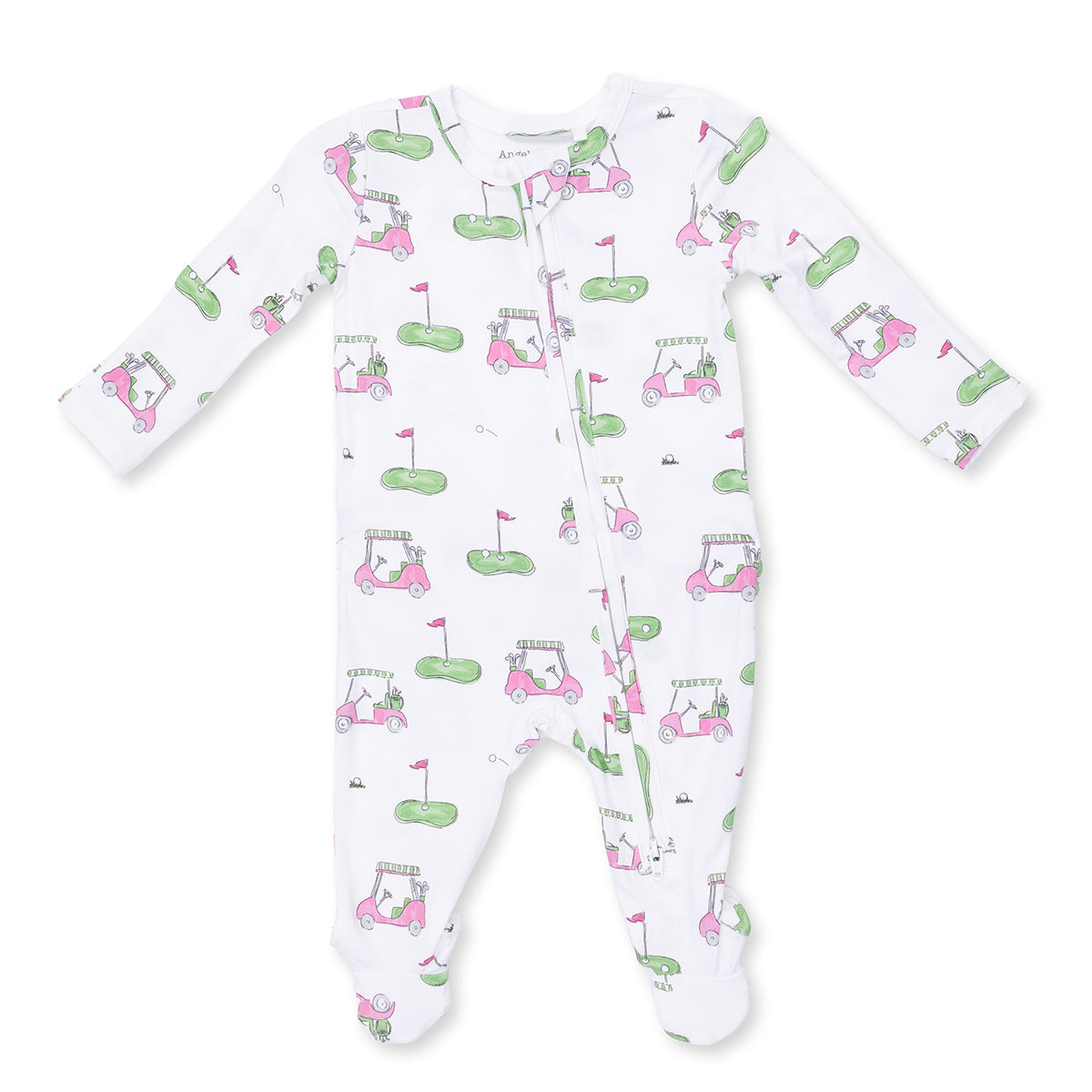 Pink Golf Carts Ruffle Back Zipper Footie by Angel Dear