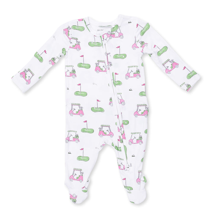 Pink Golf Carts Ruffle Back Zipper Footie by Angel Dear