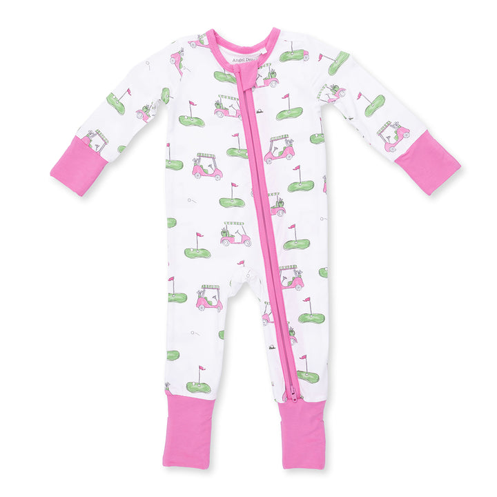 Pink Golf Carts Zipper Romper by Angel Dear
