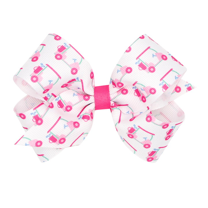 Pink Golf Cart Printed Grosgrain Bow by Wee Ones (2 Sizes)