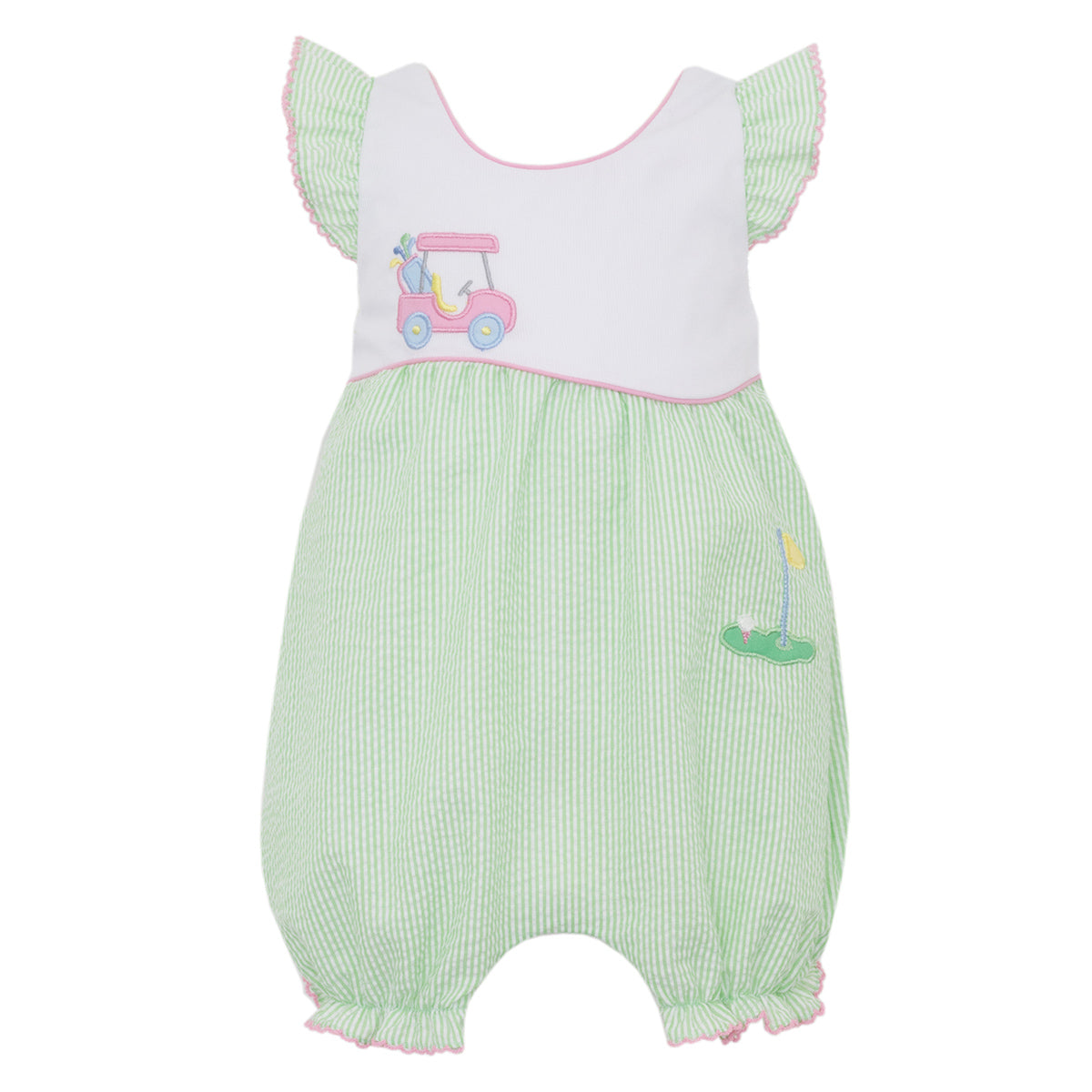 Golf Romper in Green Seersucker by Claire & Charlie