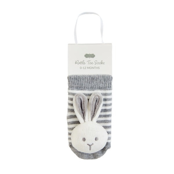 Gray Bunny Rattle Toe Socks by Mud Pie