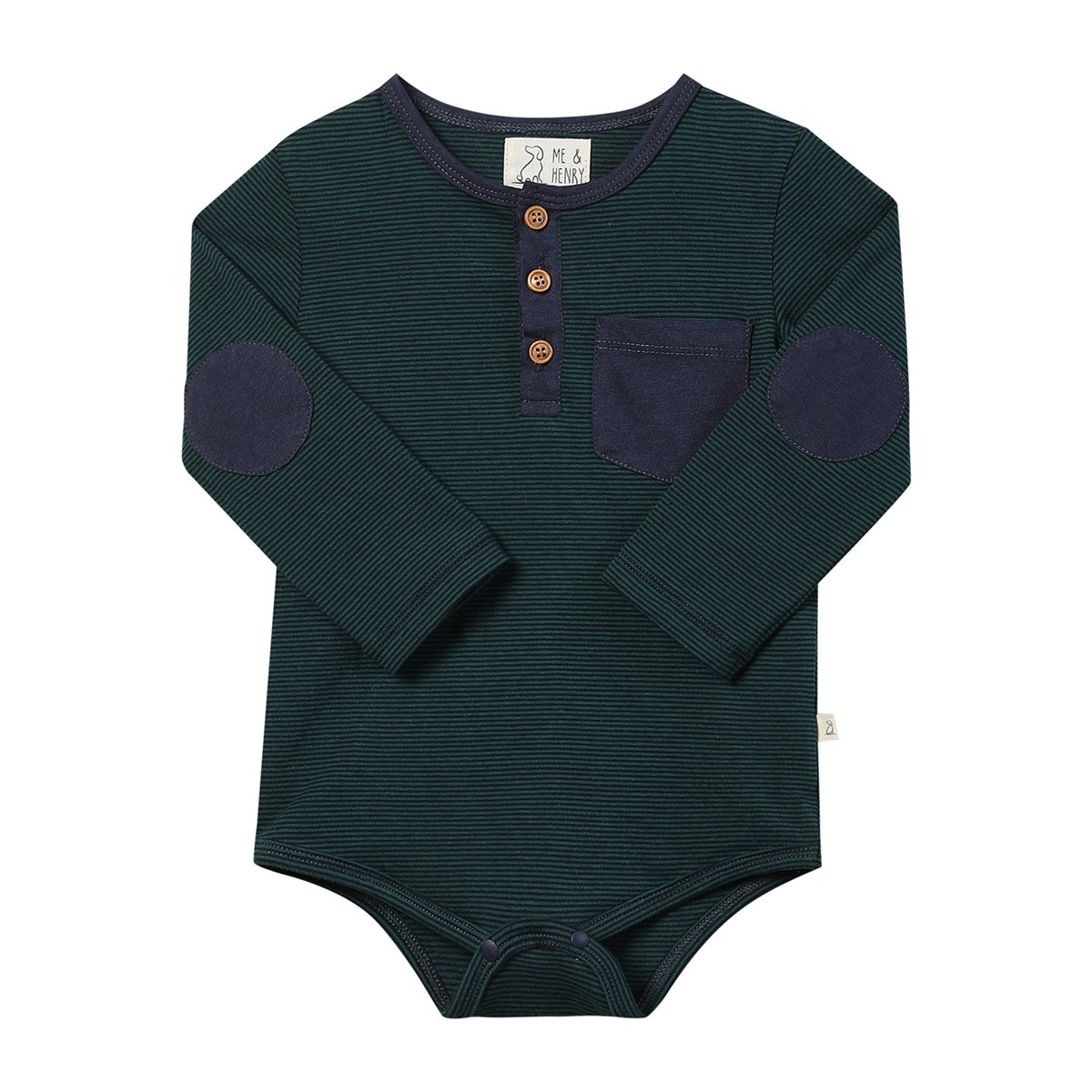 Green / Navy Stripe Heley Onesie by Me & Henry