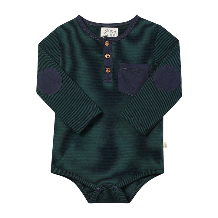 Green / Navy Stripe Heley Onesie by Me & Henry