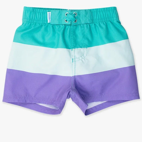 Green & Purple Colorblock Swim Trunks by Ruggedbutts