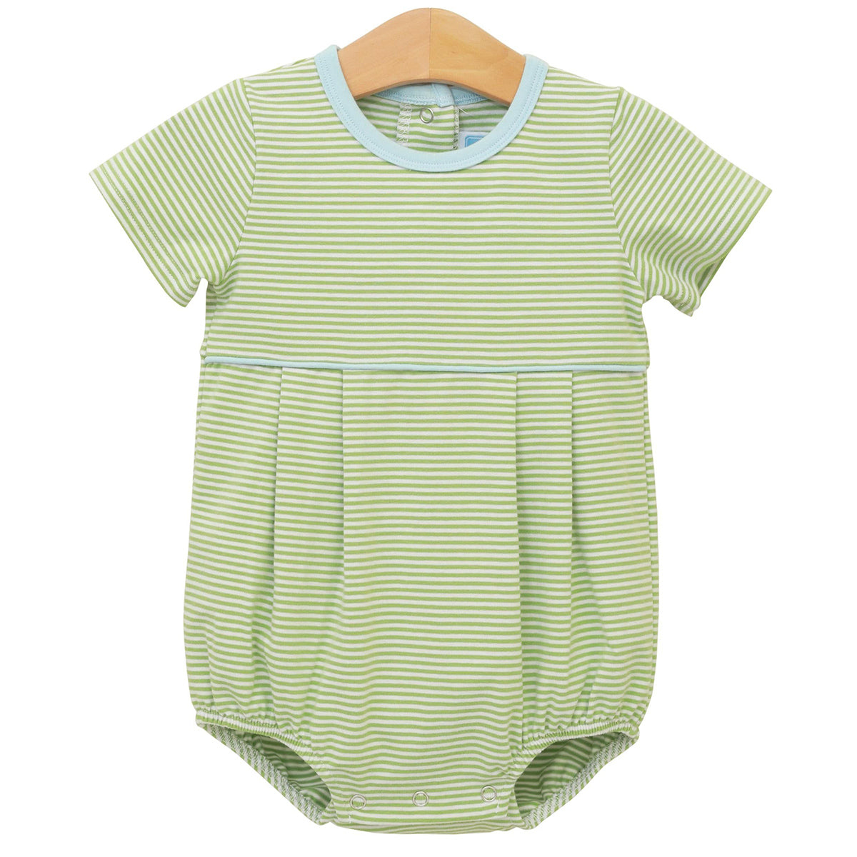 Green Stripe with Light Blue Trim Romper by Trotter Street Kids