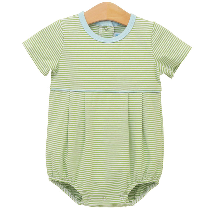 Green Stripe with Light Blue Trim Romper by Trotter Street Kids