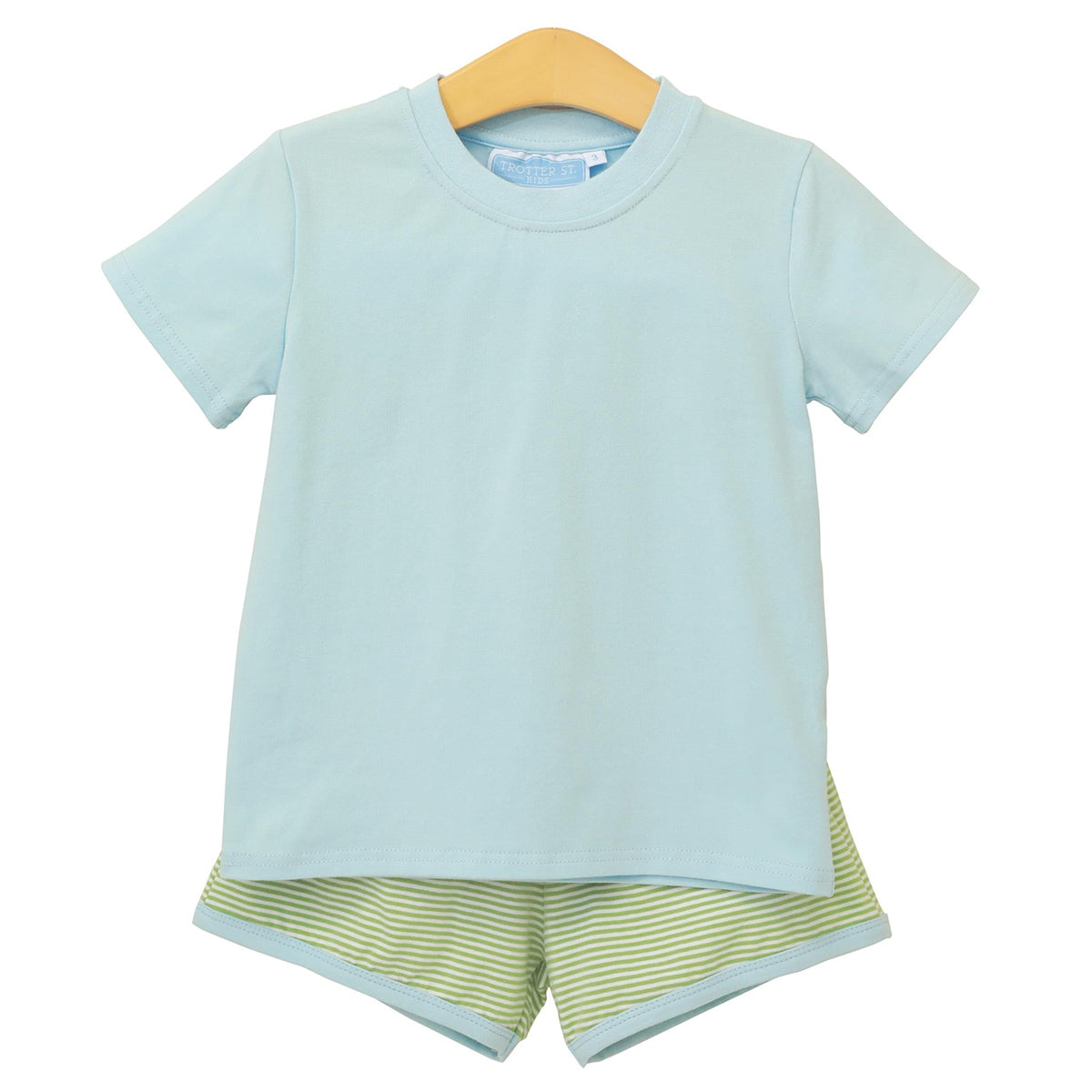 Green Stripe with Blue Trim Short Set by Trotter Street Kids