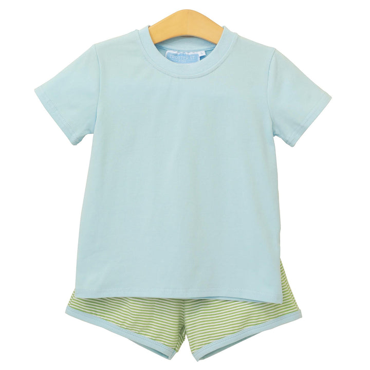 Green Stripe with Blue Trim Short Set by Trotter Street Kids
