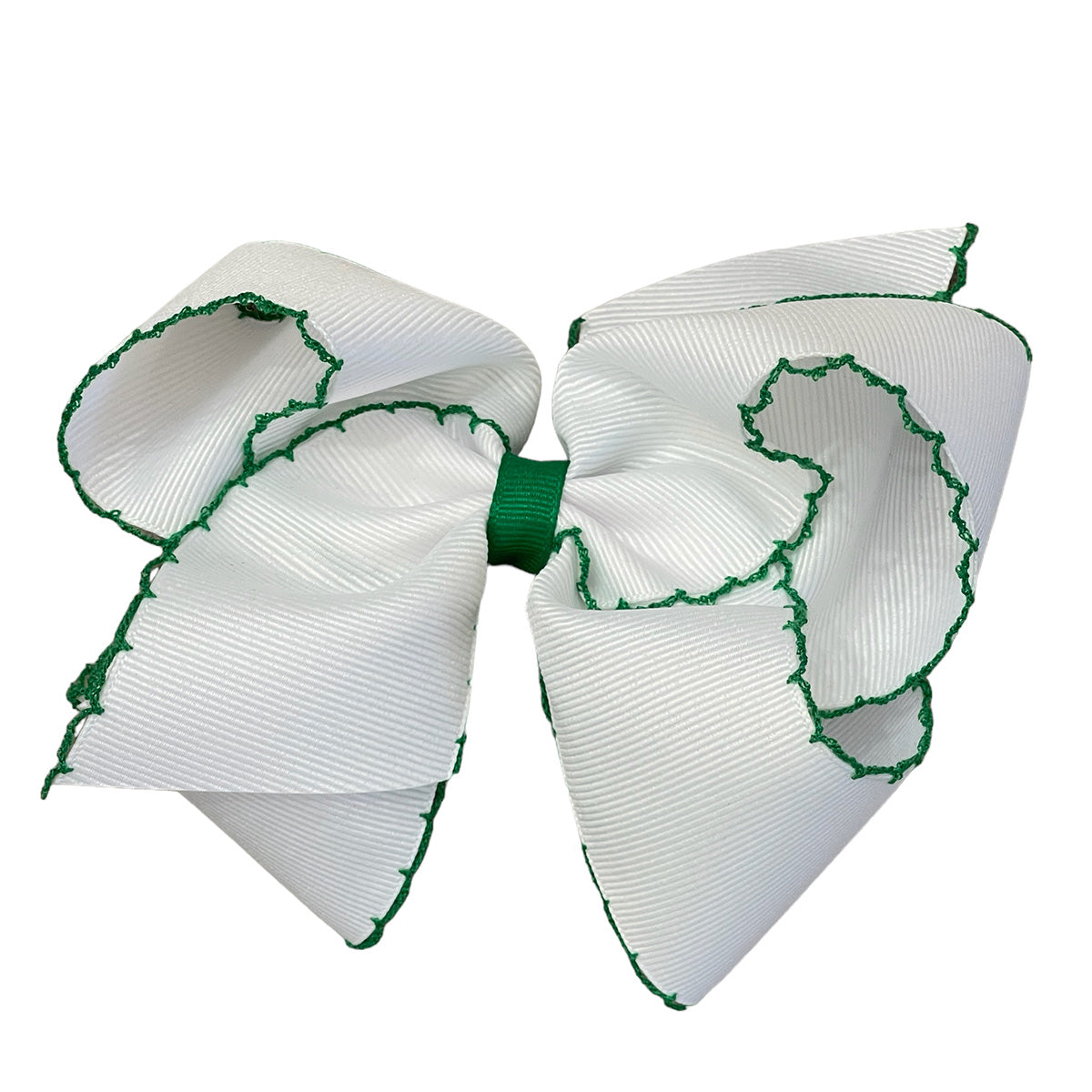 White w/ Green Trim Moonstitch Bow by Wee Ones(2 sizes)