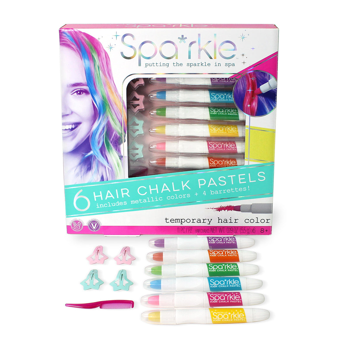 Hair Chalk & Barrettes Set in Pastel Colors